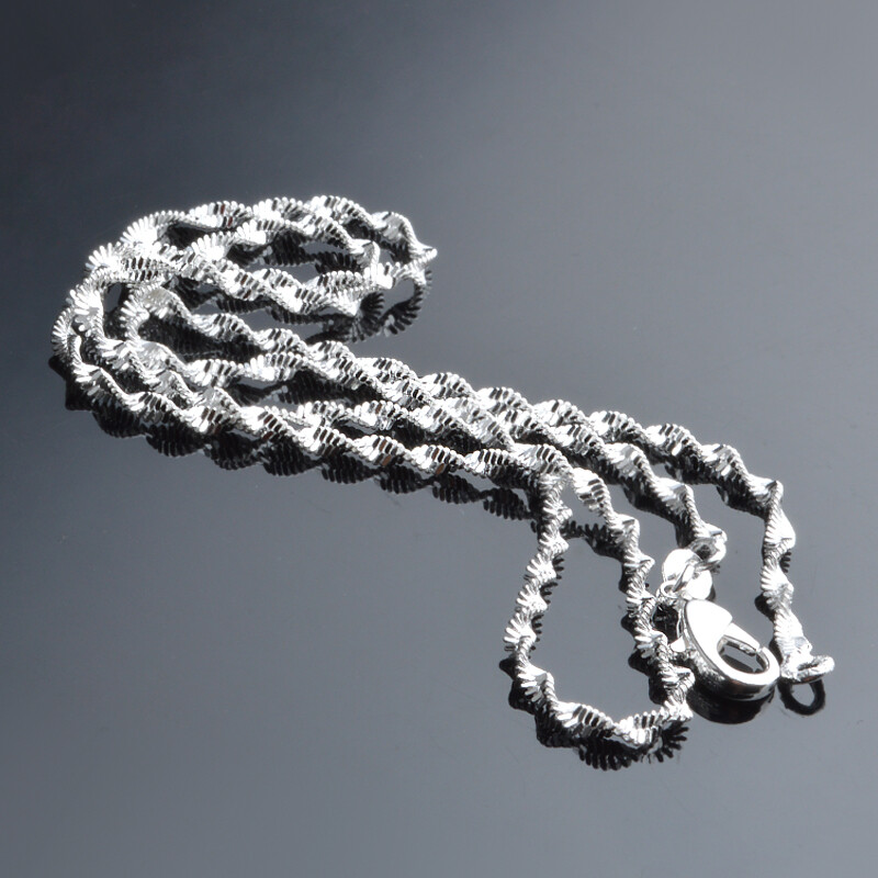 925 Silver Plated 2mm Water Wave Chain Mens Womens Necklace 16″ 18″ 20″ 22″ 24″