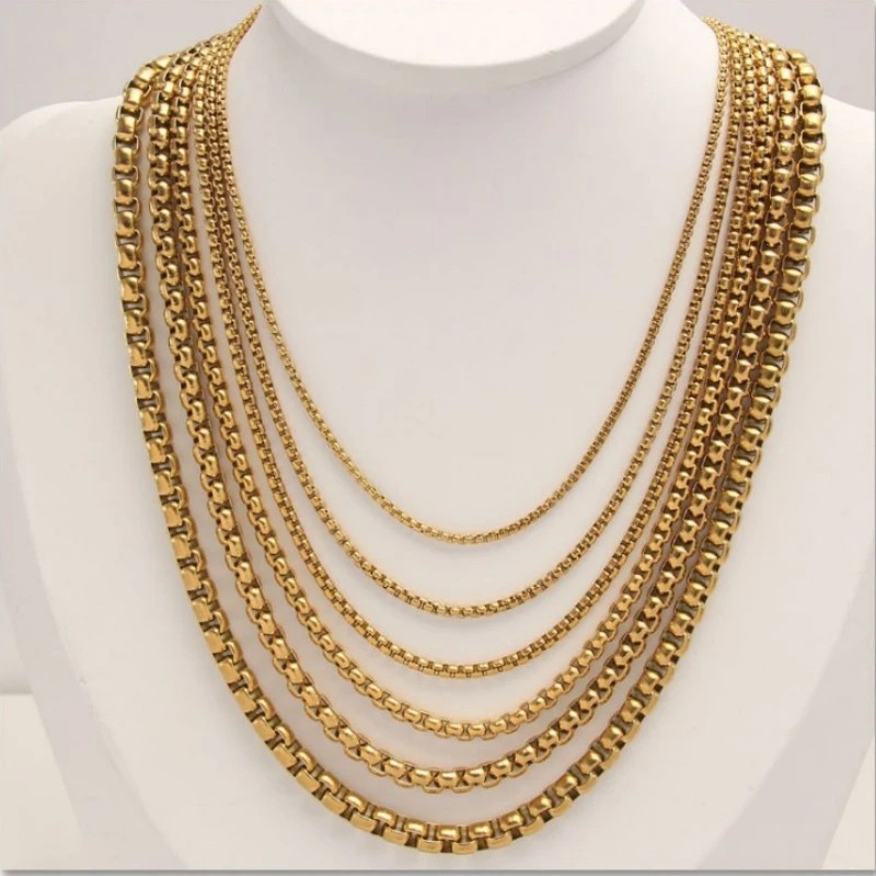 Venetian Box Chain Necklace Stainless Steel Silver Gold Black Width 2mm 6mm