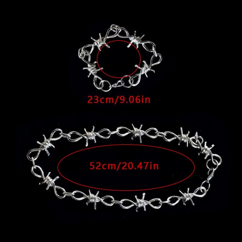 2Pcs/Set Punk Rock Emo Goth Silver Barbed Wire Bramble Chain Choker Necklace 20″