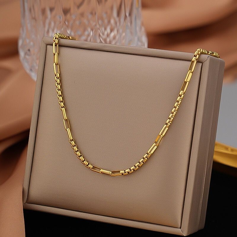SET Woman 18K Gold Plated Box Rolo Square Chain Necklace Bracelet