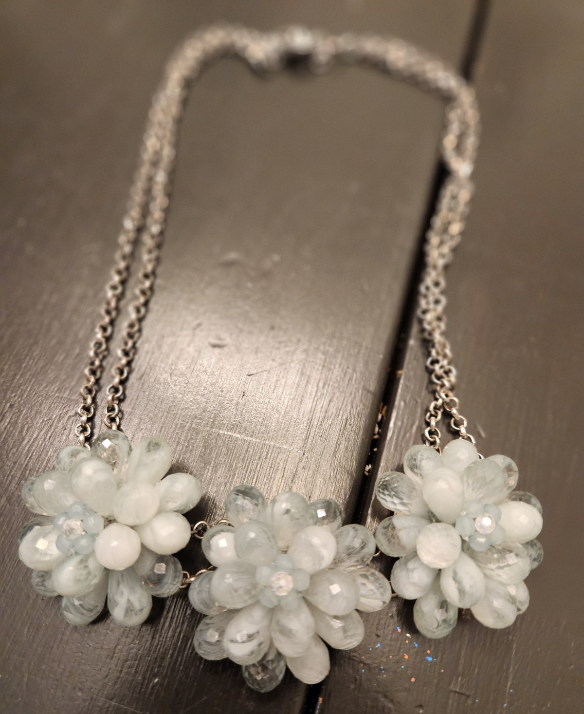 Silver-Tone White Flower Cluster Charm Necklace Chain Lobster Clasp