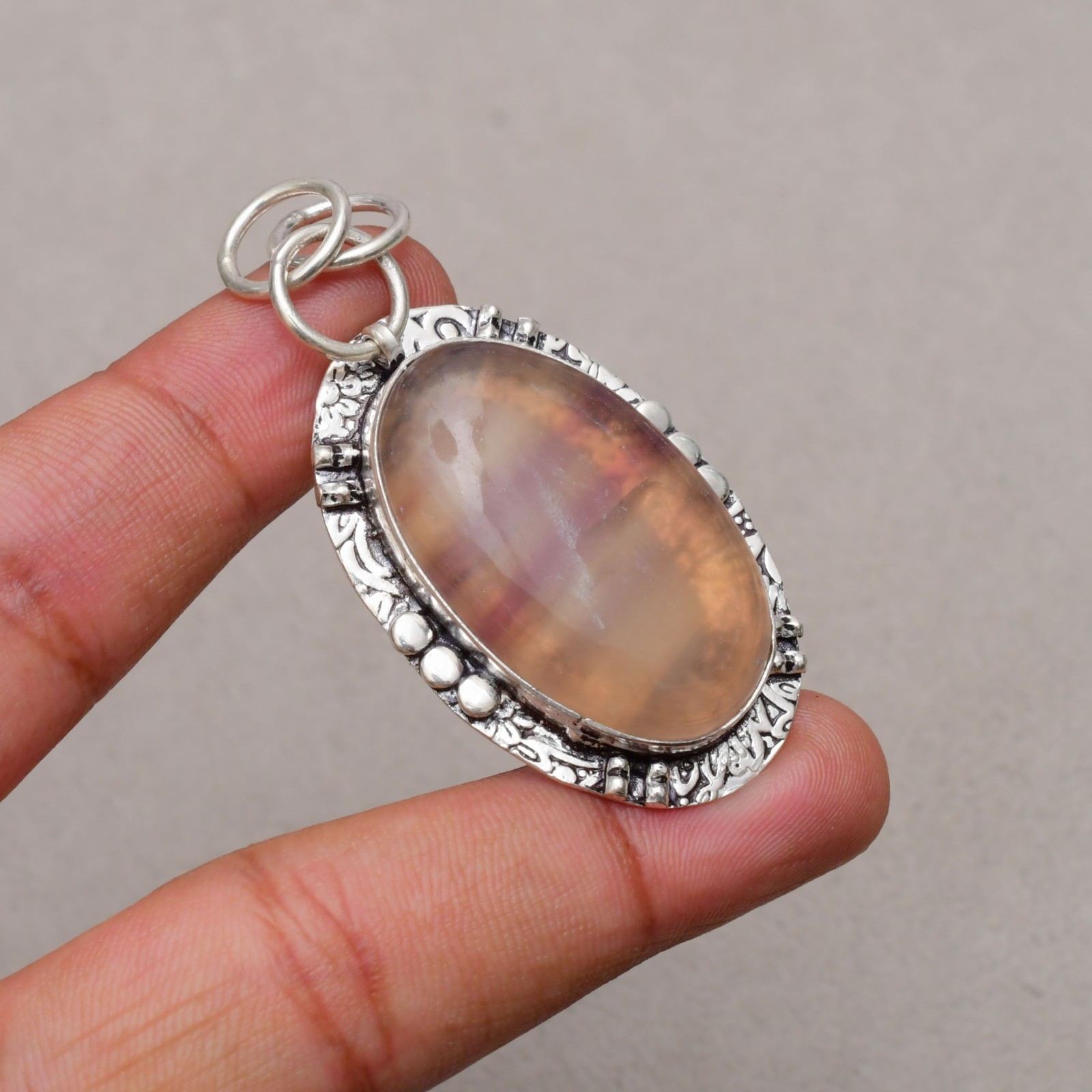 Fluorite Gemstone Handmade 925 Sterling Silver Jewelry Pendant 2.20″
