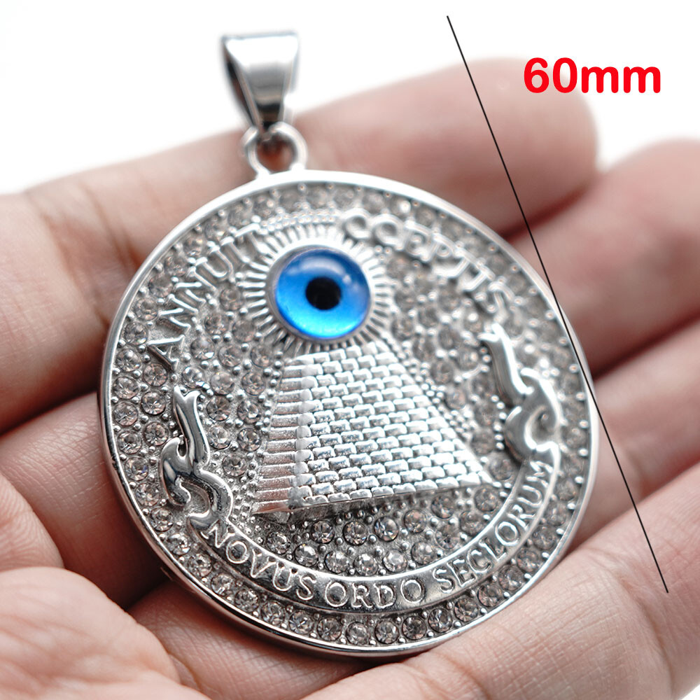 SMITH Mens 30 Inch Bling Silver Pyramid Hip Hop Pendant Necklace Stainless Steel