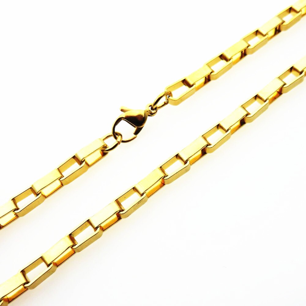 1.5 – 6mm Gold Plated Stainless Steel Hollow Box Chain Link Necklace 16-24”