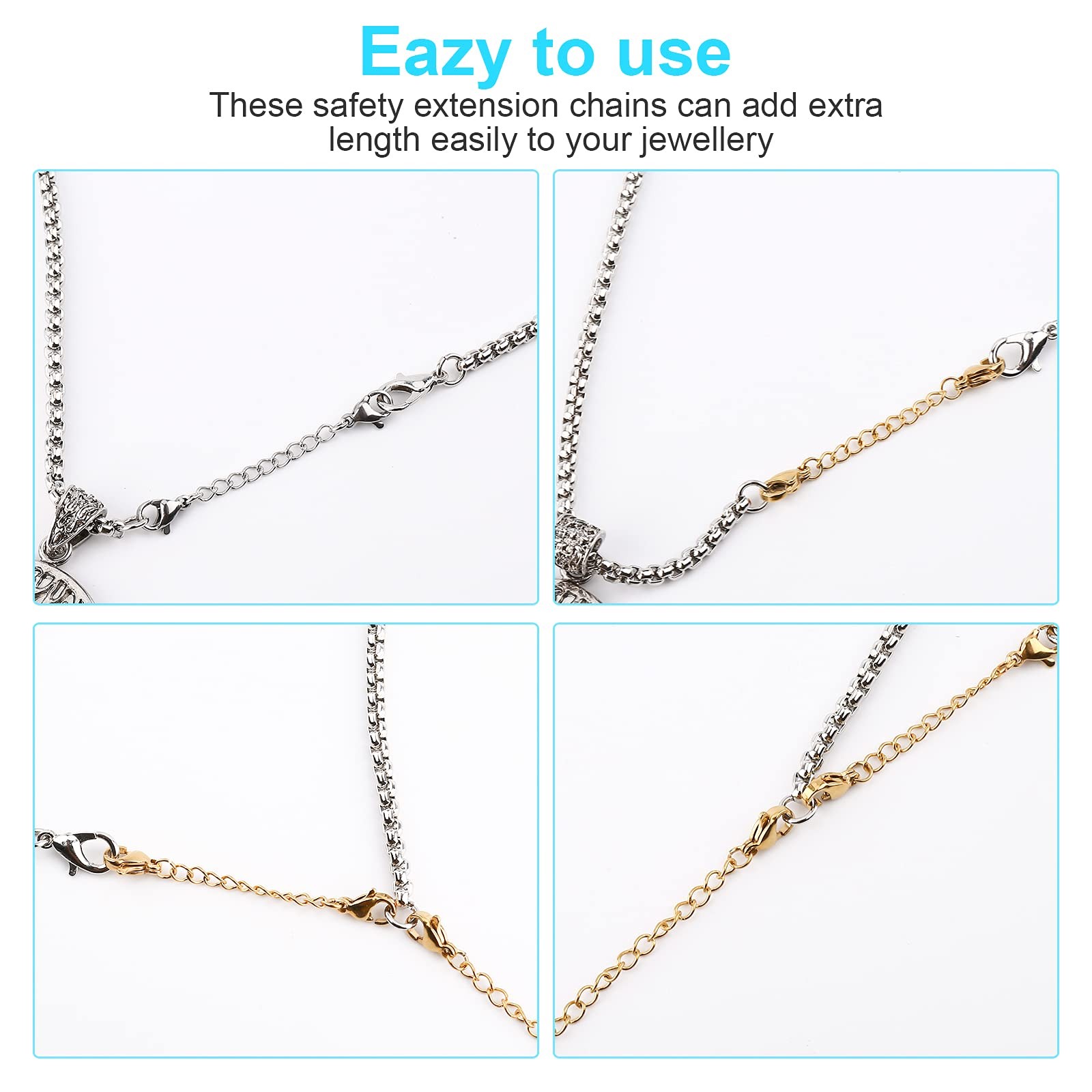 12 Pcs Extender /Safety Chain Extender Necklace Bracelet Lobster lock 1″ To 6″