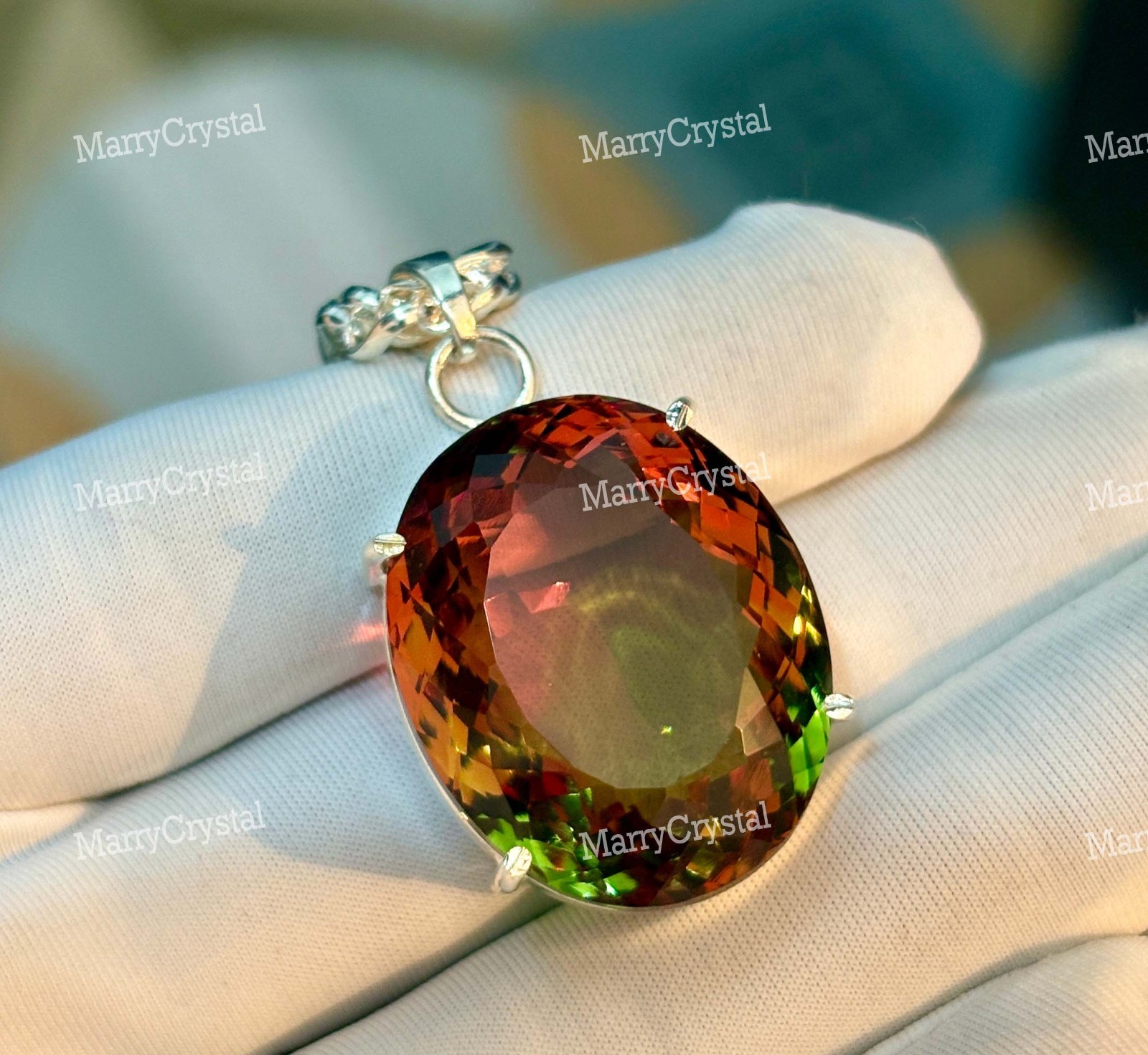 65 Ct Color Changing Zultanite Glass German Silver With 18″ Chain Loose Gemstone
