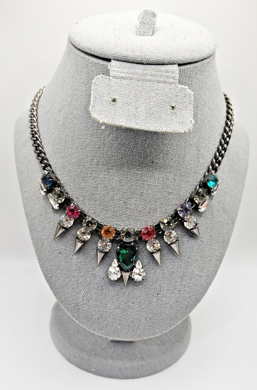 Cara NY Rhinestone Statement Necklace Gun metal grey