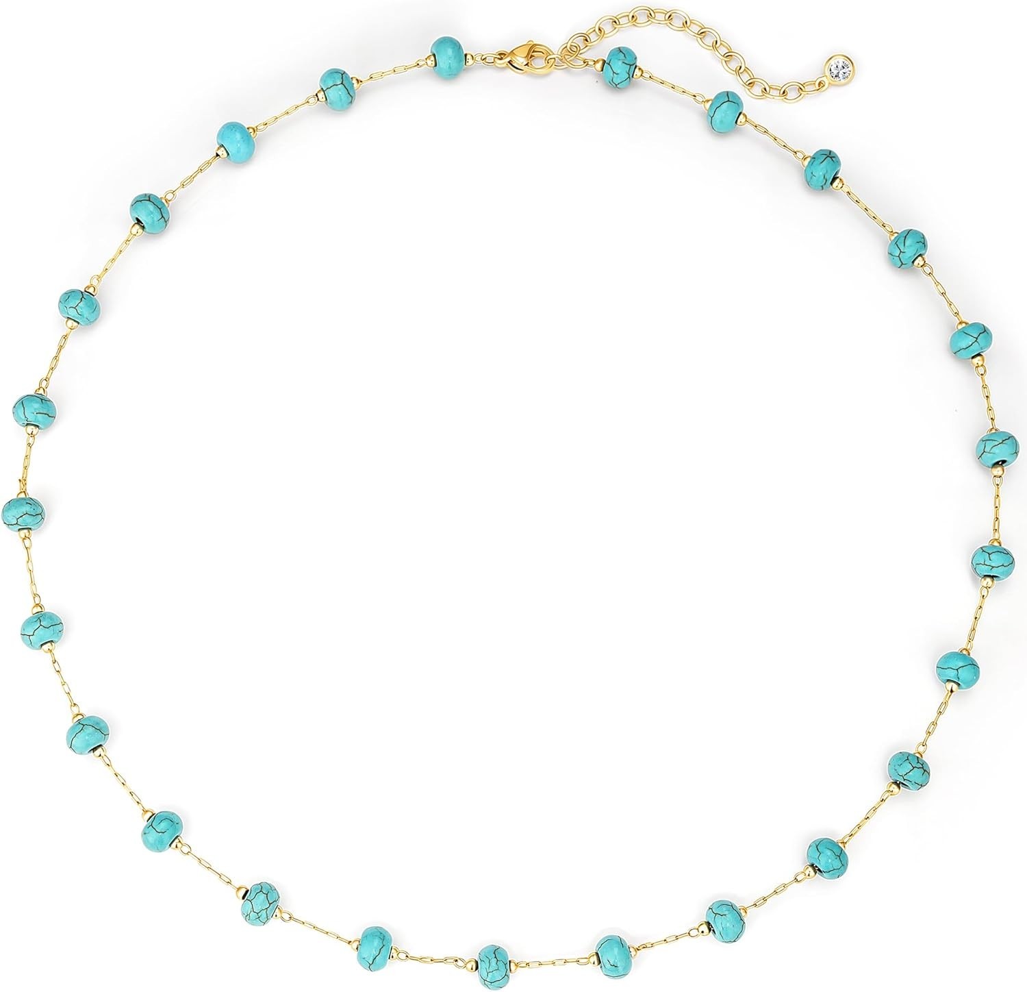 Chic Created Turquoise Beaded Choker Necklace – 14K Gold/Silver Plated, 15.7 in
