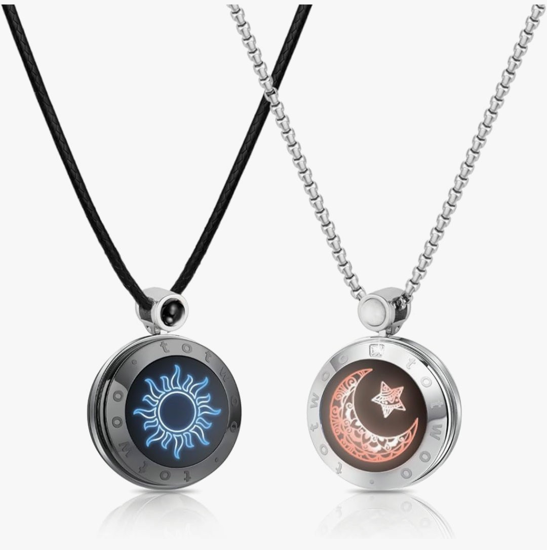 totwoo Sun & Moon Long Distance Touch Necklace Set of 2 Adjustable