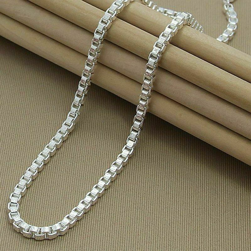 20″ Elegant 925 Sterling Silver 4mm Width Square Box Link Chain Necklace
