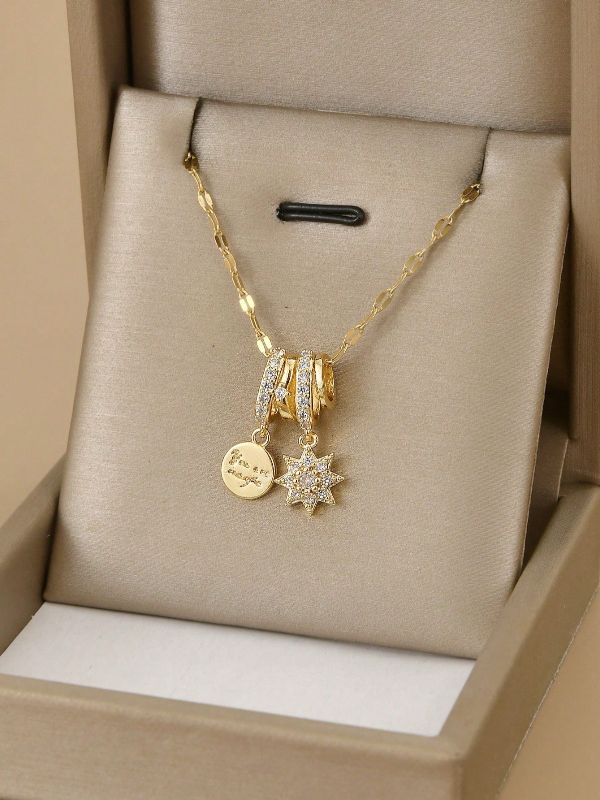 New Women Gold Plated CZ Necklace Geometric Stainless Steel Star Butterfly Shell