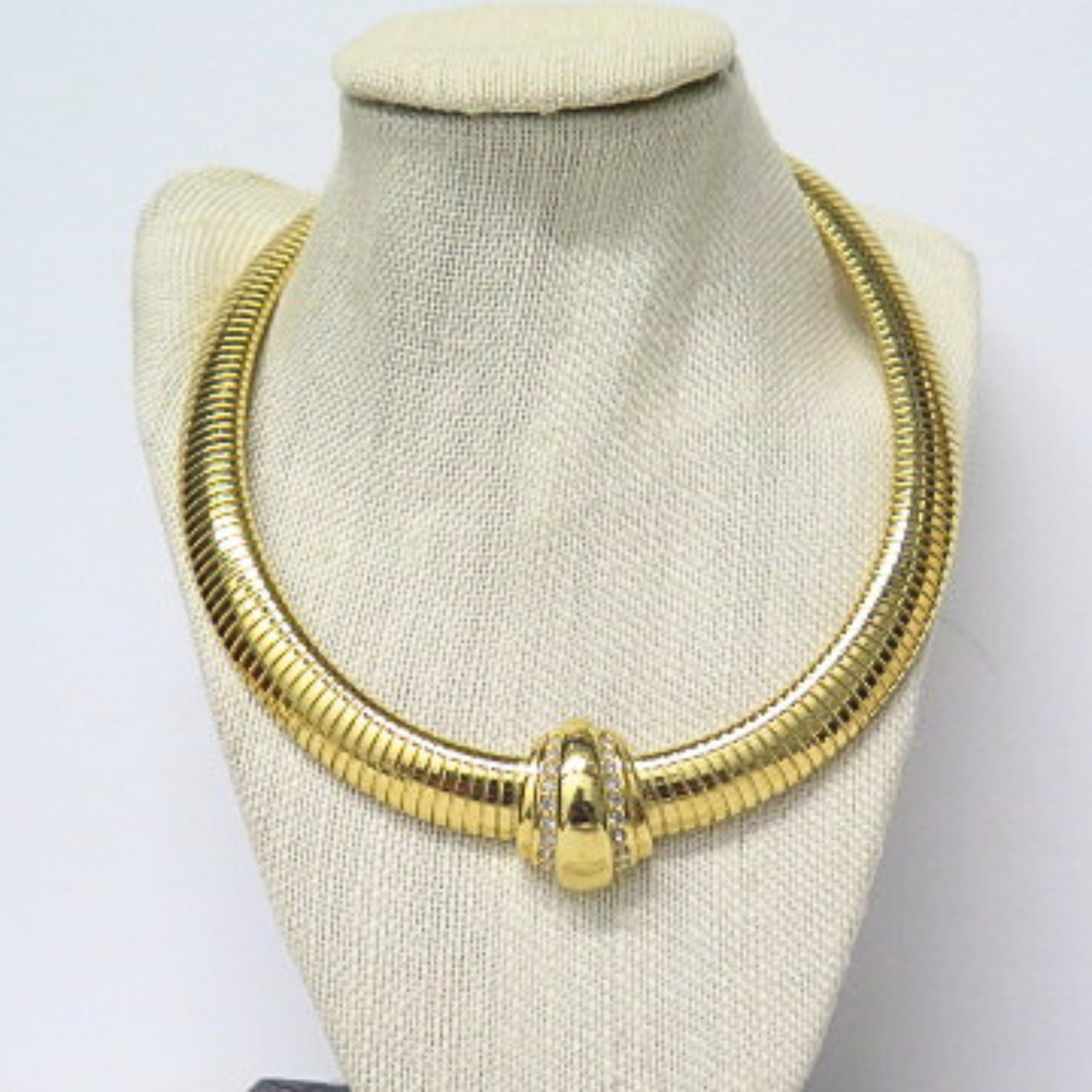 Gold Tone Herringbone Snake Chain Necklace Crystal Accent Slide Inch