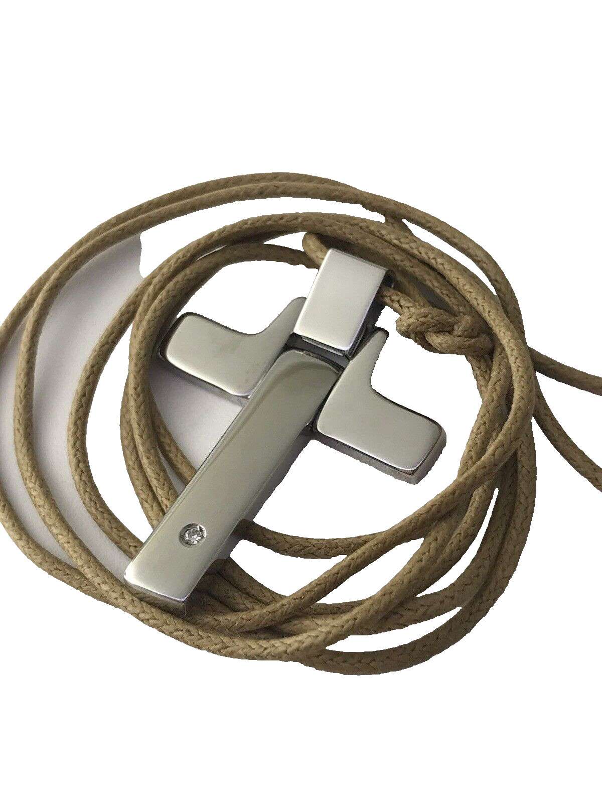 Clessidra St.Steel Cross Pendant Brown Silk Cord Necklace Adjustable 28″ Italy