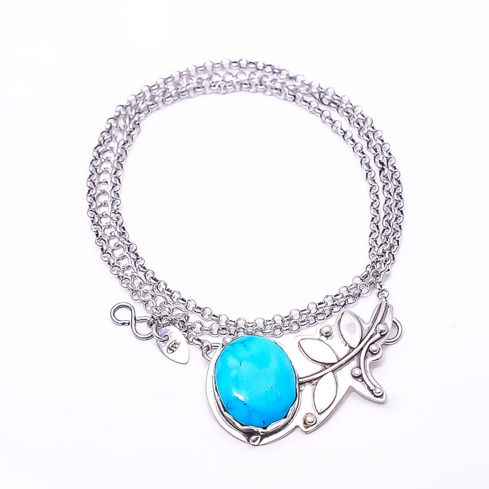 Magnesite Turquoise Flower 925 Sterling Silver Chain Pandent 17.99″ CP944021233