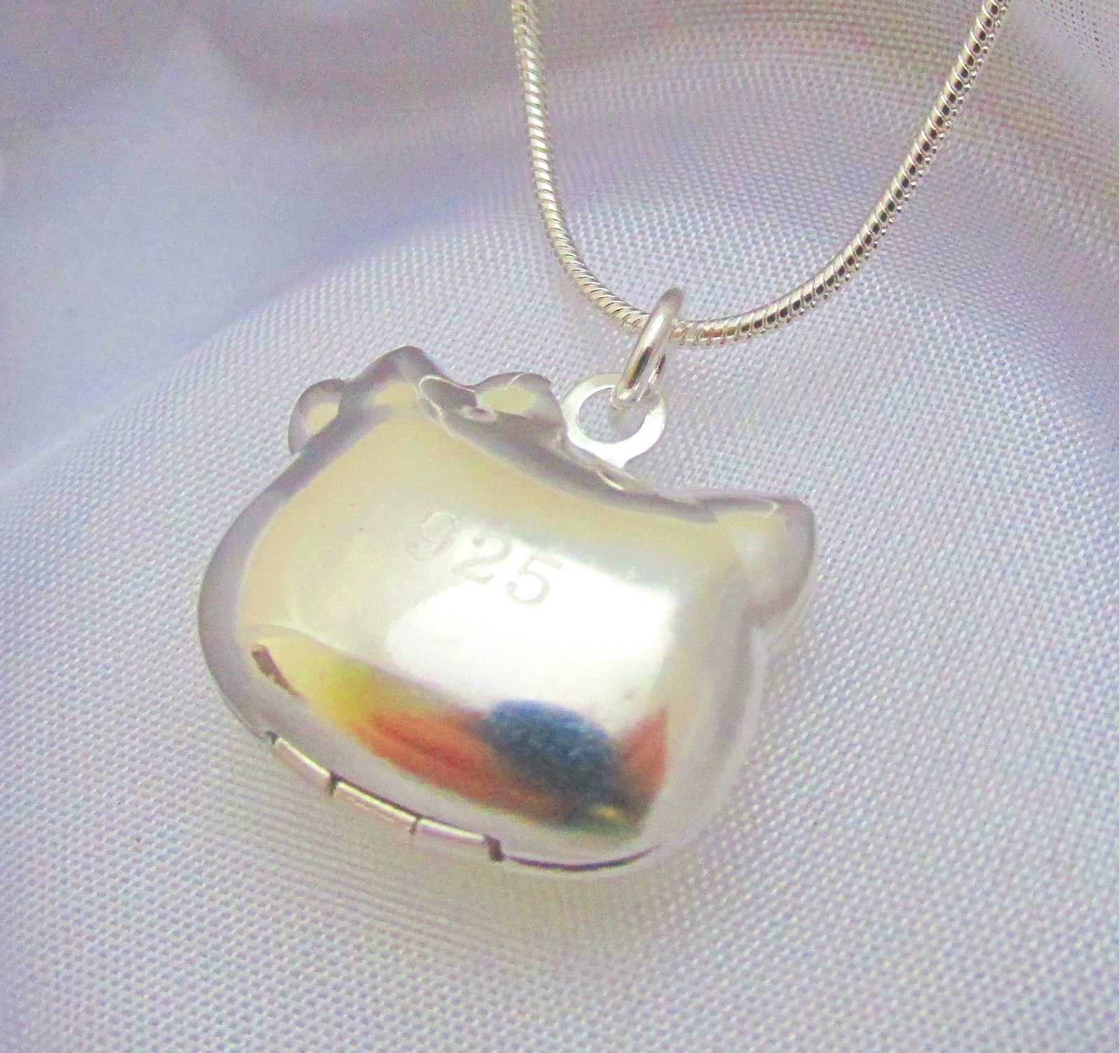 Sterling Silver Hello Kitty Cat Kids Locket Pendant Necklace Photo Gift Box