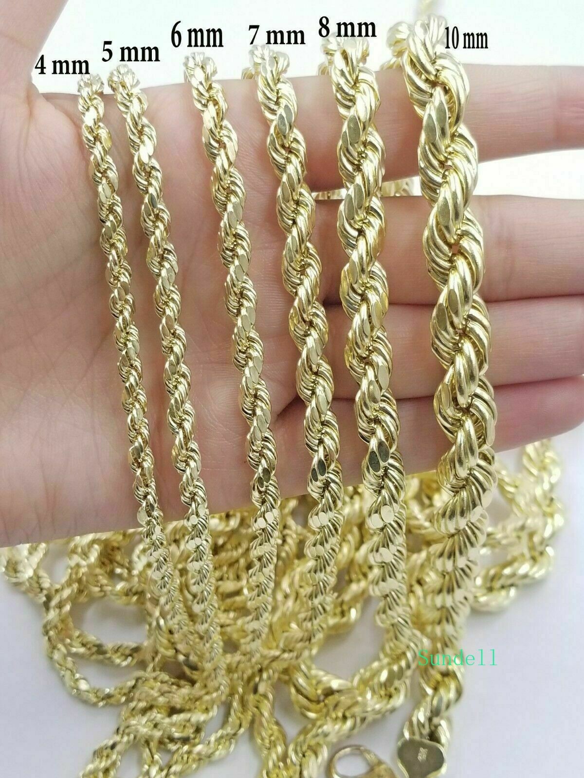10k Yellow Gold Rope Chain Necklace 18″-30″ Men Women 4mm-10mm Real Gold Hollow