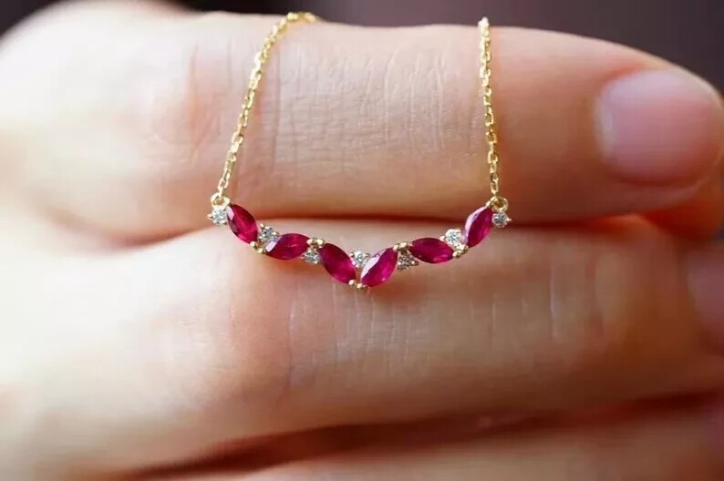 14k Yellow Gold Plated Marquise Simulated Pink Ruby Beauty Women’s Pendant Chain