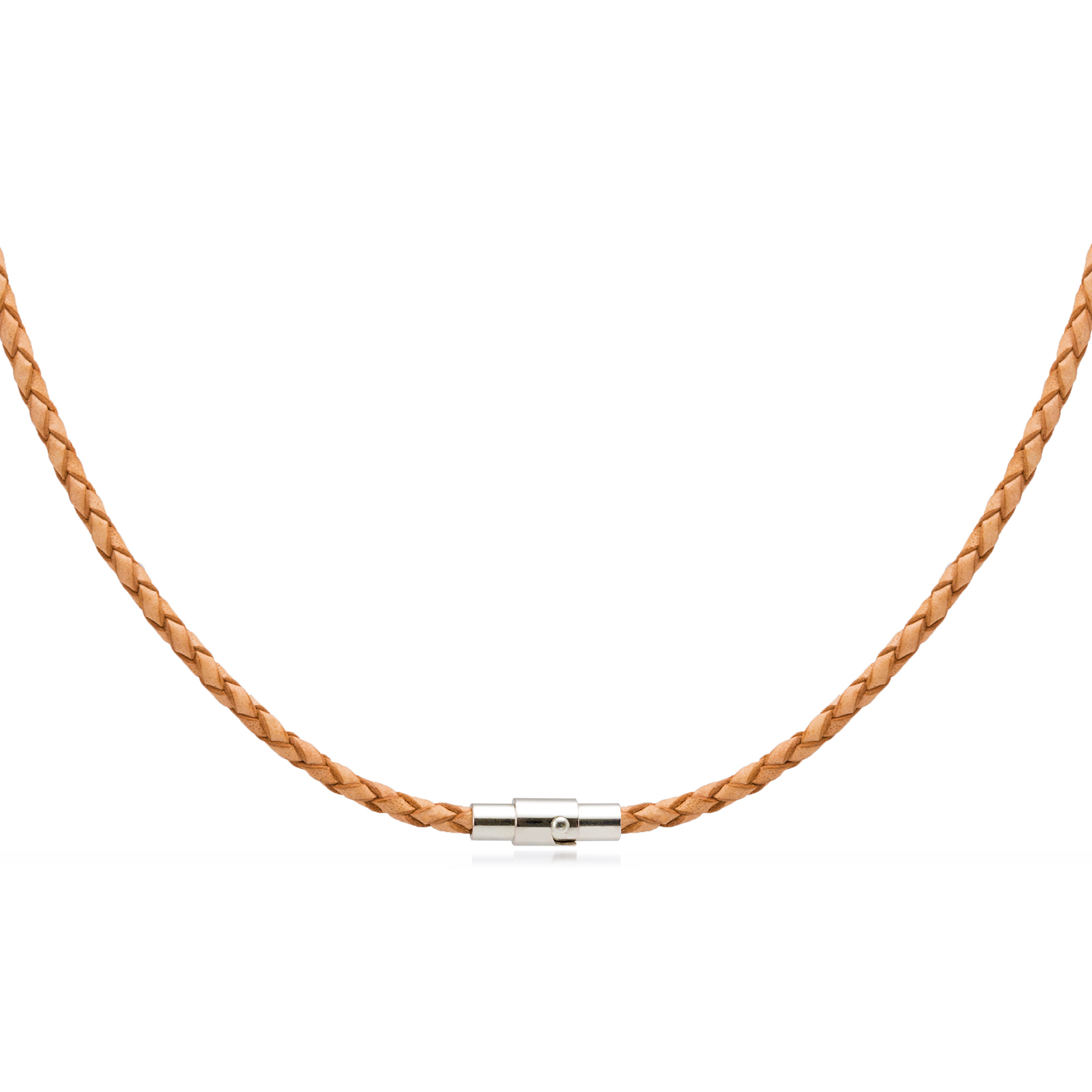 4mm Natural Braided Bolo Leather Cord Necklace Silver Tone Magnetic Lock 14″-36″