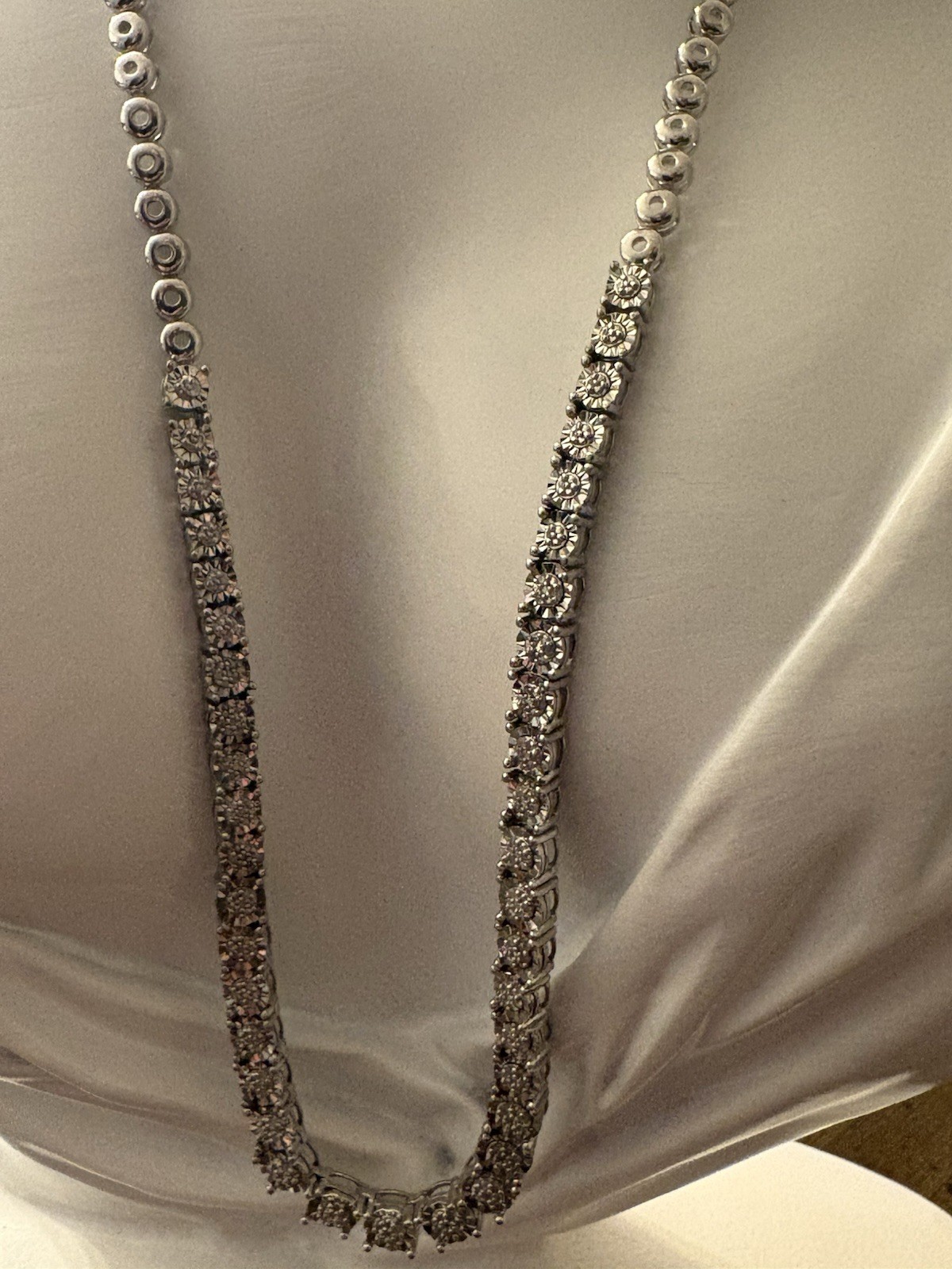 Sterling Silver Natural Diamond Tennis Necklace