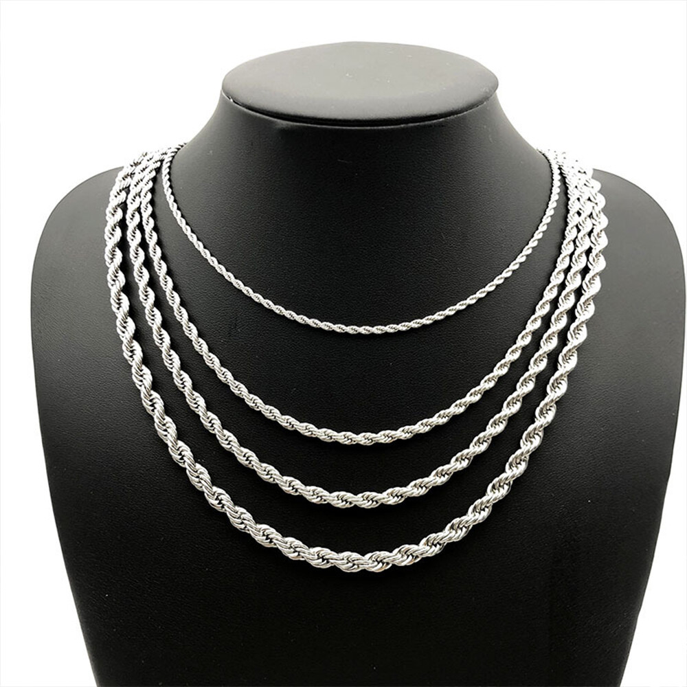 Men Women Stainless Steel Silver 2mm/3mm/4mm/5mm Rope Necklace Chain Link C11