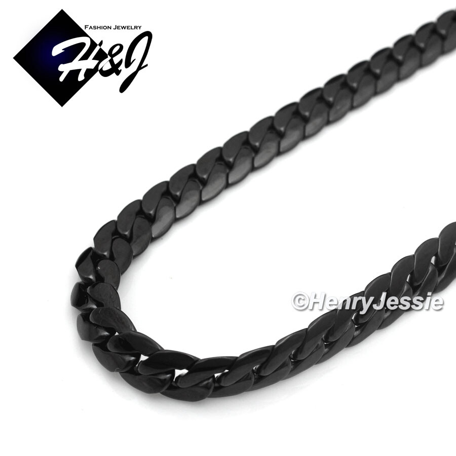 16″-40″MEN Stainless Steel 4mm Black Plated Miami Cuban Curb Chain Necklace*B155