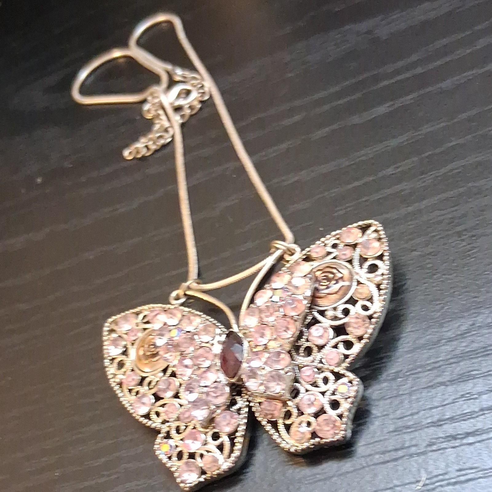 Vintage Brooch/necklace Beautiful Butterfly With Rinestone And Gemstones