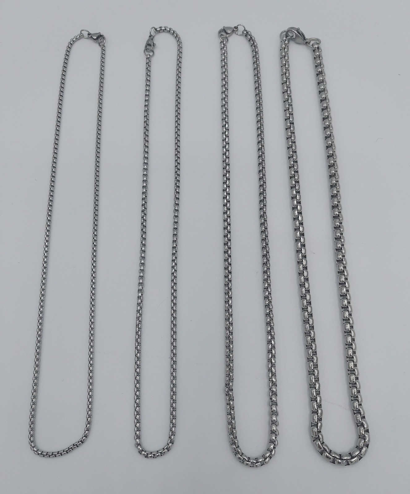 USA Stock 2/3/4mm SMOOTH BOX ROPE SILVER STAINLESS STEEL CHAIN NECKLACE