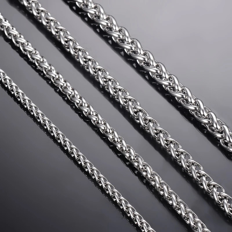Stainless Steel Necklace Braided Wheat Keel Link Chain 2.5-6mm Daily Jewelry