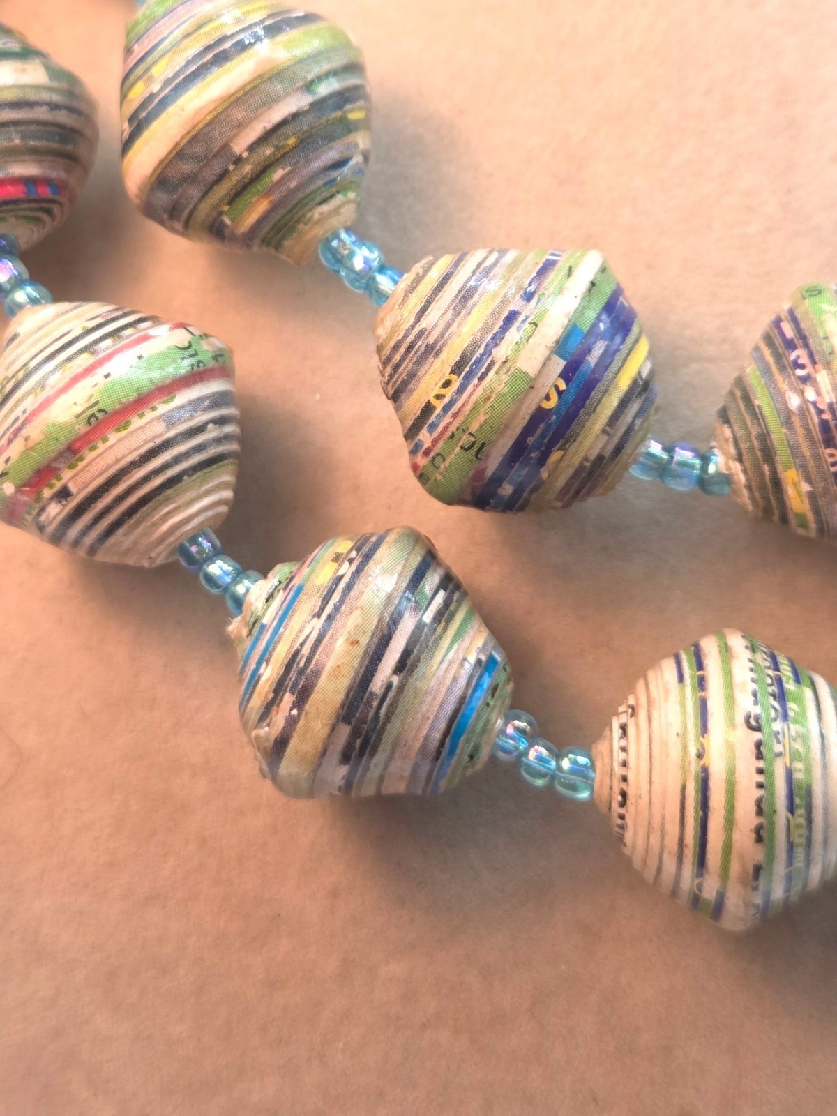 Chunky Multicolor Necklace Beaded Paper Jewelry Barrell Clasp