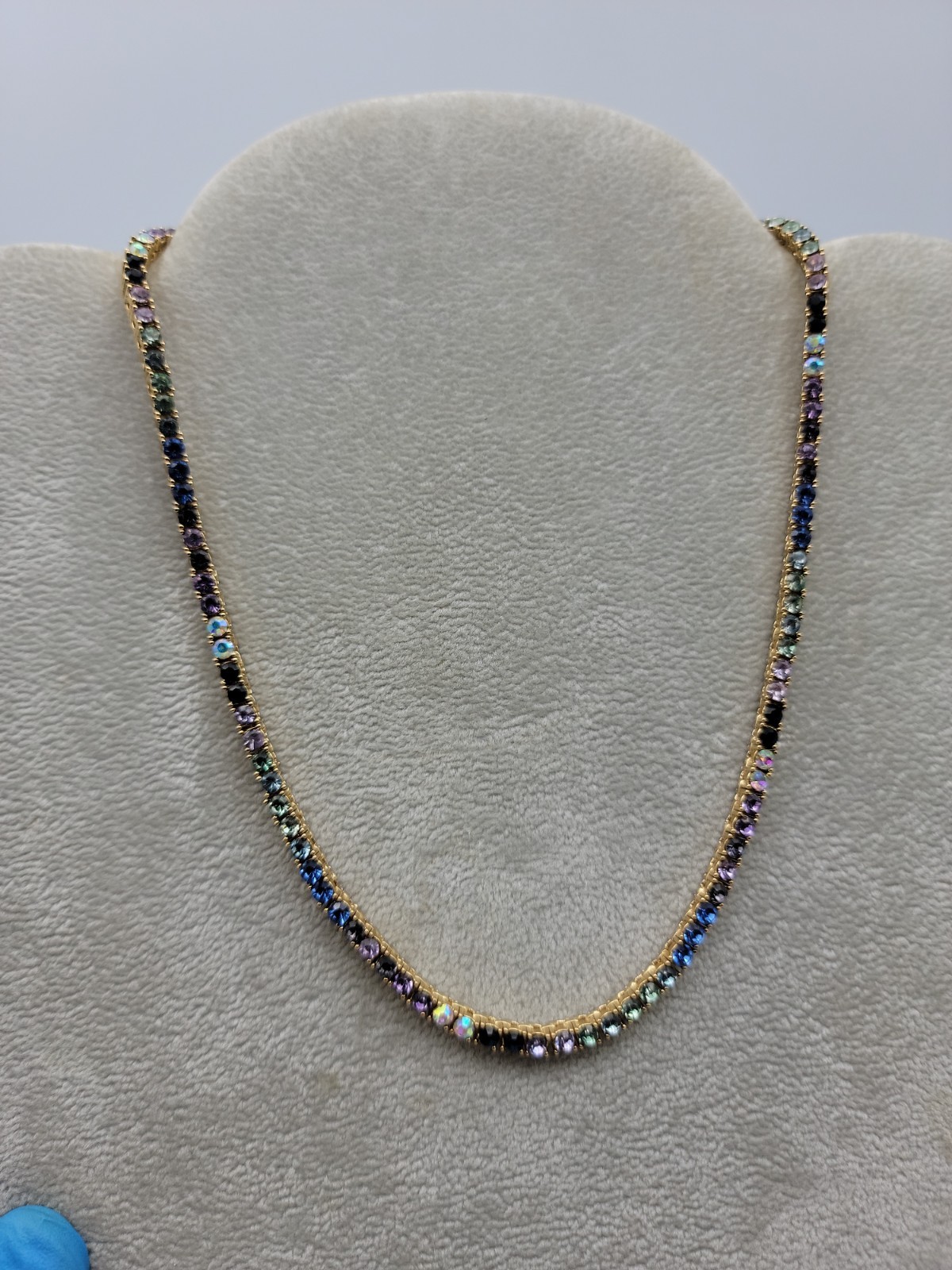 Baublebar Tennis Necklace Blue Purple Rhinestones Gold Tone 16.5″-19.5″