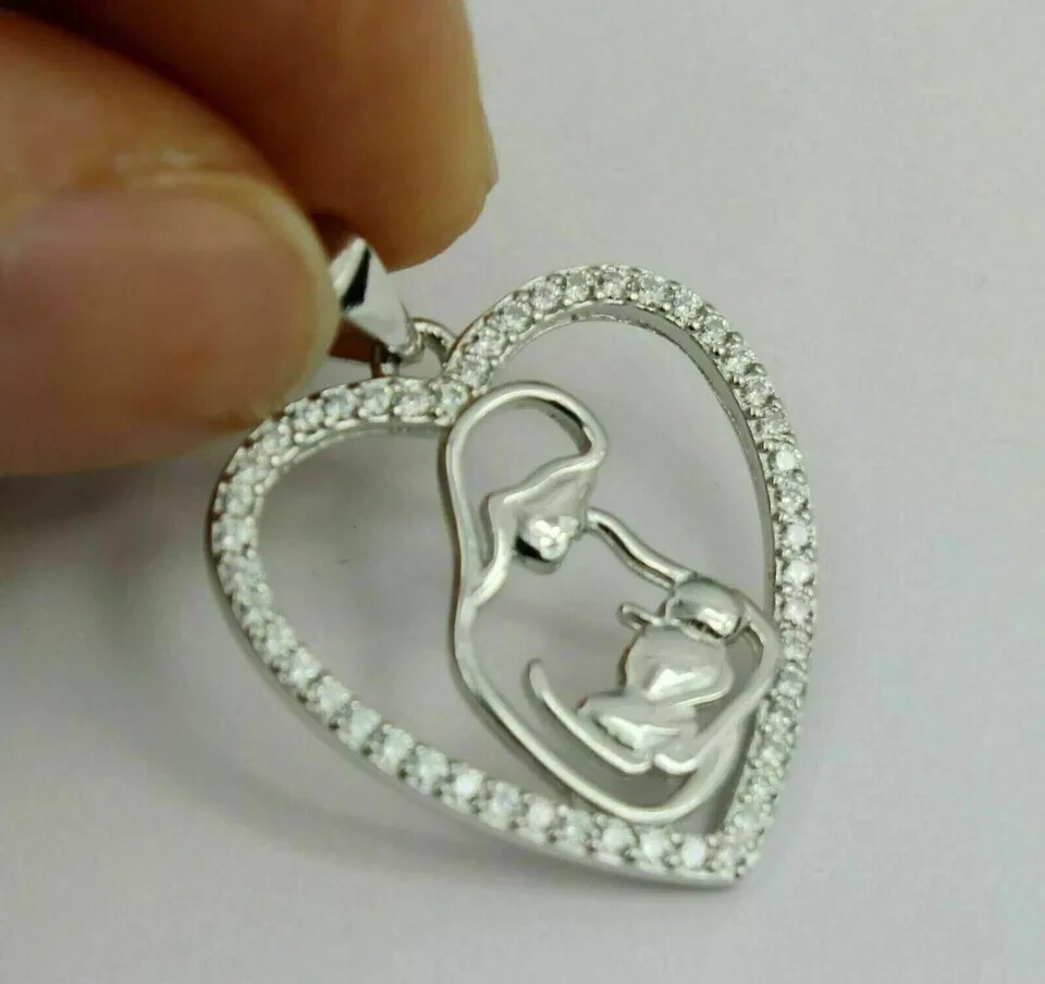 2Ct Round Cut Simulated Diamond Mom & Baby Lovely Pendant 14K White Gold Plated