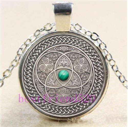 New! Celtic Photo Cabochon Glass Tibet Silver Chain Pendant Necklace