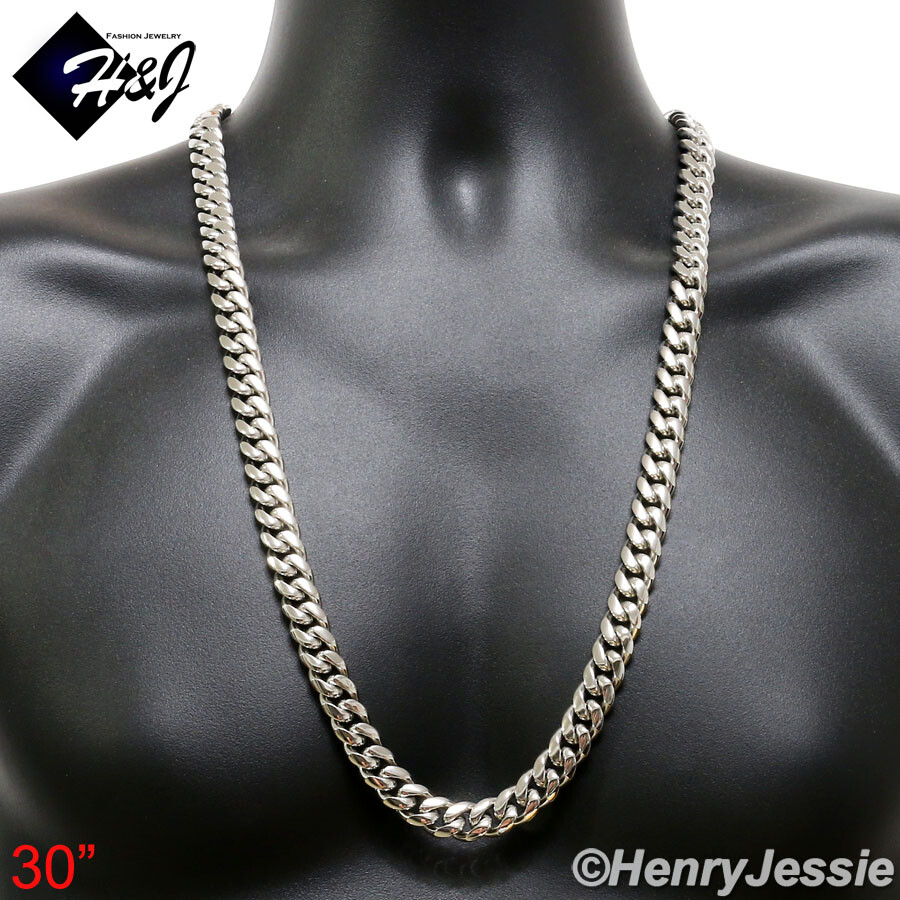 30″MEN Stainless Steel HEAVY WIDE 14mm Silver Miami Cuban Curb Chain Necklace