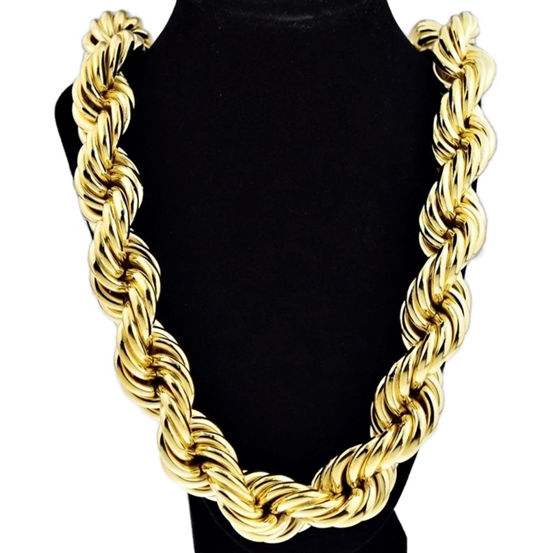 Huge Mens 14k Gold Plated Chain Hollow Rope Dookie 25MM x 30″ Hip Hop Necklace