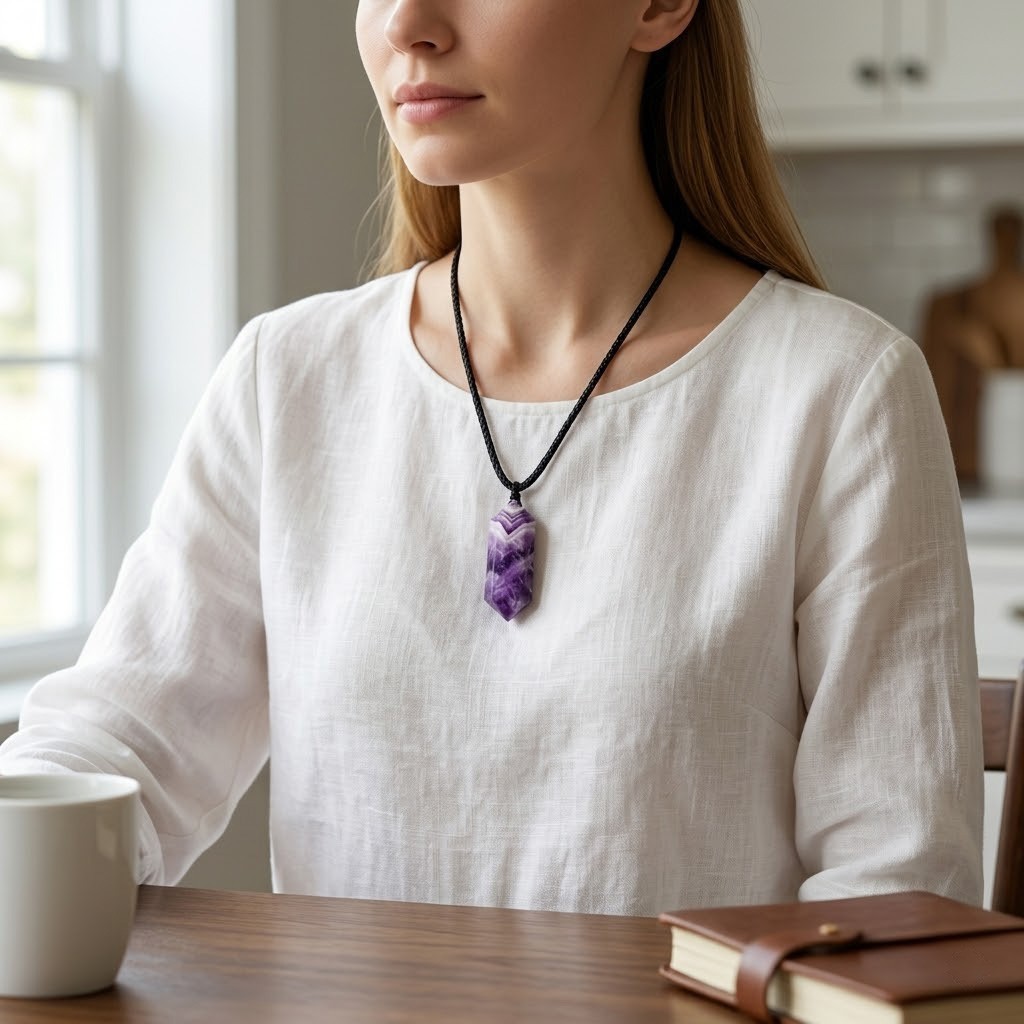 Natural Chevron Amethyst Hexagon Pendant Healing Balance Amulet Unisex Necklace