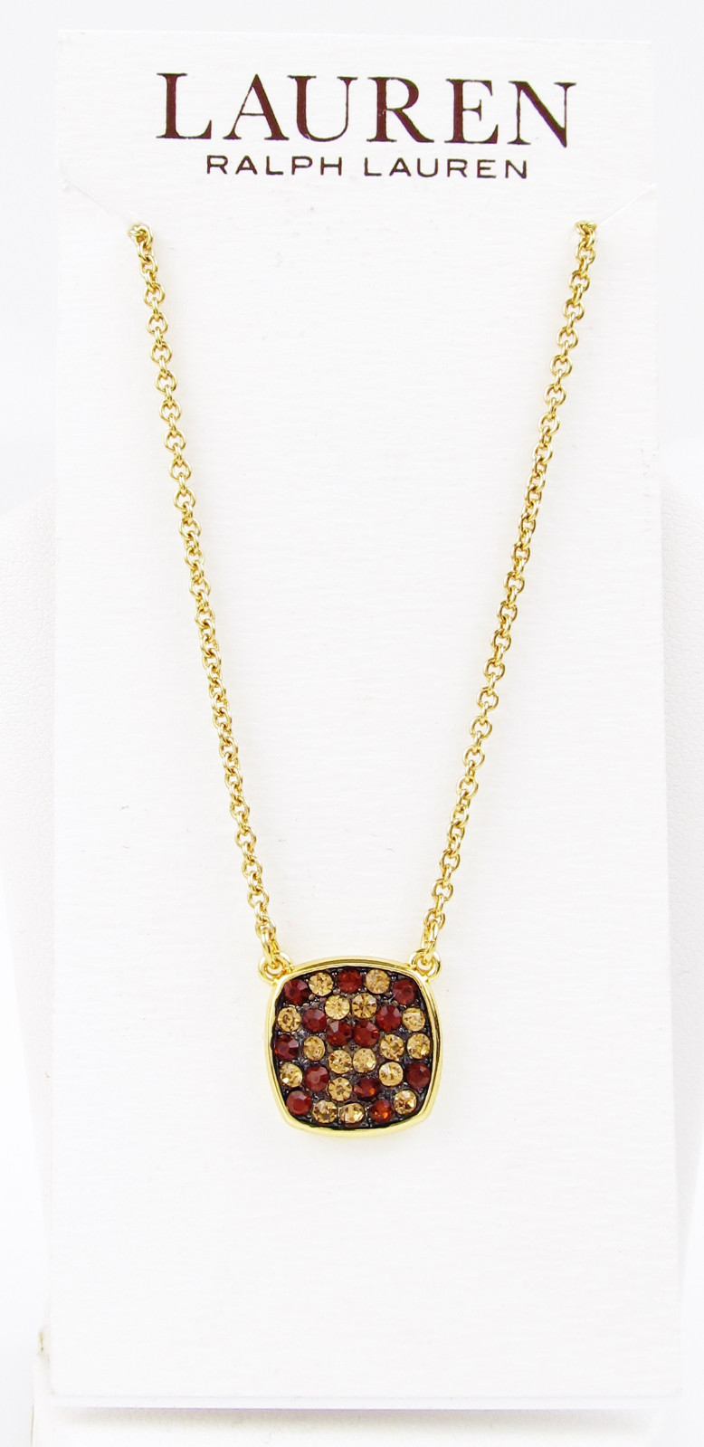 LAUREN Ralph Lauren Gold-Tone Smoky Pave Cushion Pendant 18″Necklace NWT