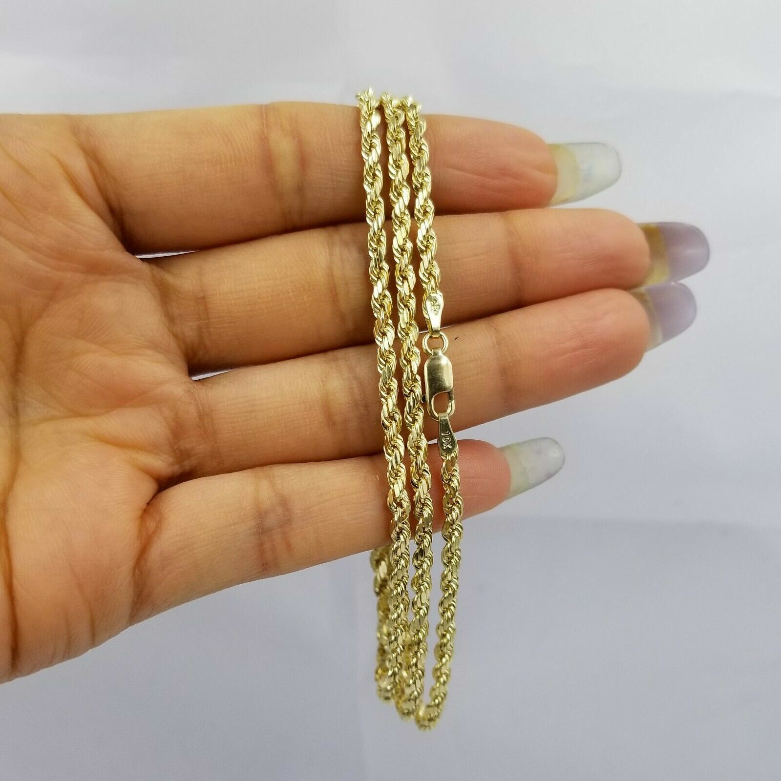 10k Gold Rope Chain 2mm-8mm Necklace 16-30 Inch men women Diamond cut end Sale