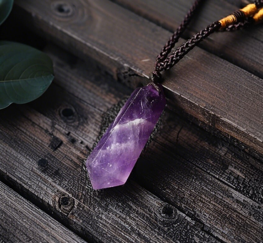 Natural Chevron Amethyst Hexagon Pendant Healing Balance Amulet Unisex Necklace