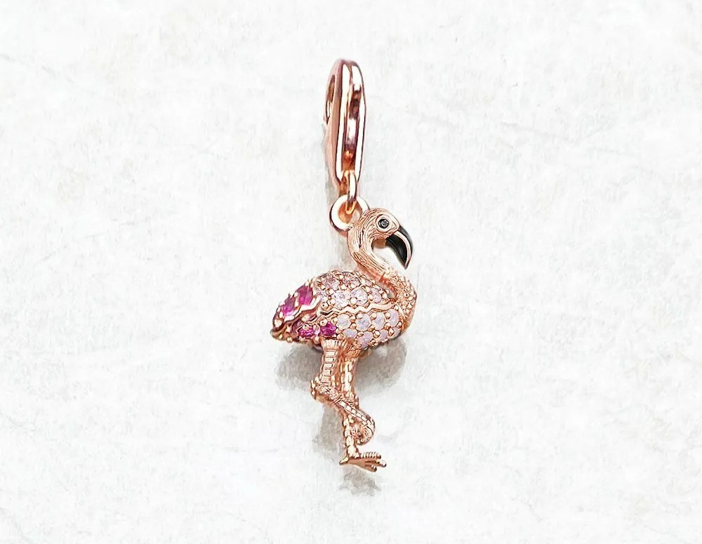 Flamingo Bird Pendant Pink Gem Cute 925 Sterling Silver Lobster Lock