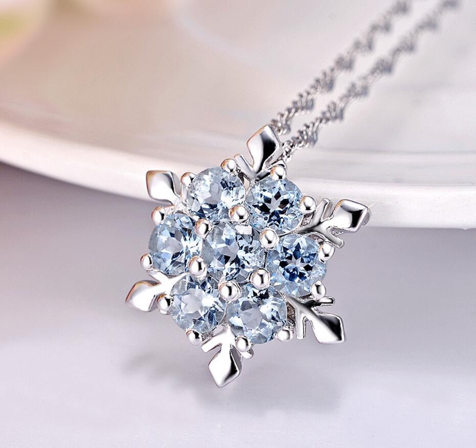 Snowflake Silver Pave Blue Cubic Zirconia Pendant Chain Necklace