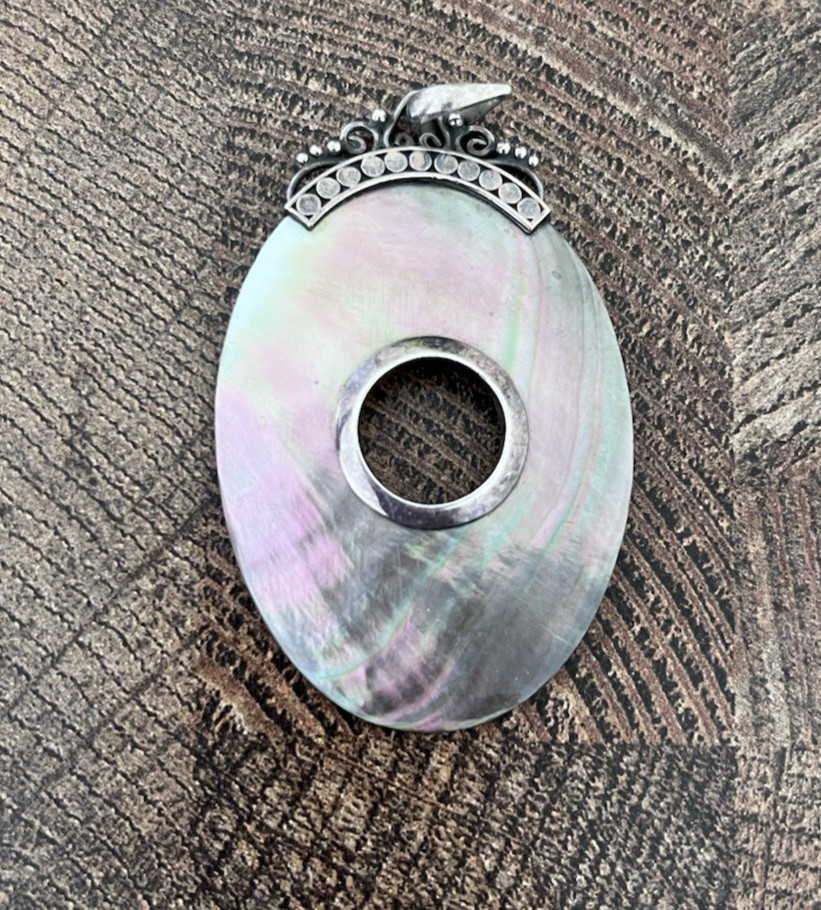 Mother Of Pearl Pendant Donut Cutout Abalone Shell 925 Sterling Silver Italian