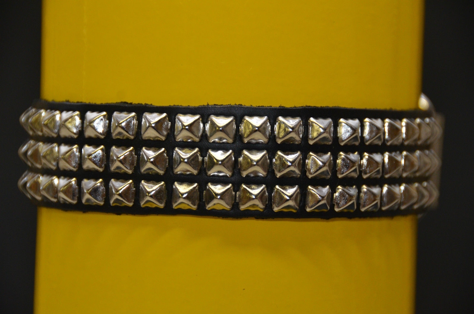 Three Row Mini 1/4″ Pyramid Studded Punk Goth Rockers Collar Genuine Leather