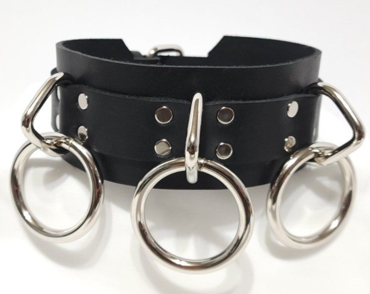 2″ Wide Genuine Latigo Leather Loop & Ring Choker Collar Goth Punk Fetish