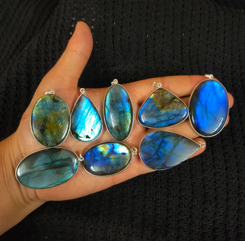 Beautiful Flashy Labradorite Pendant Lot,925 Silver Plated Boho Pendant Lot~