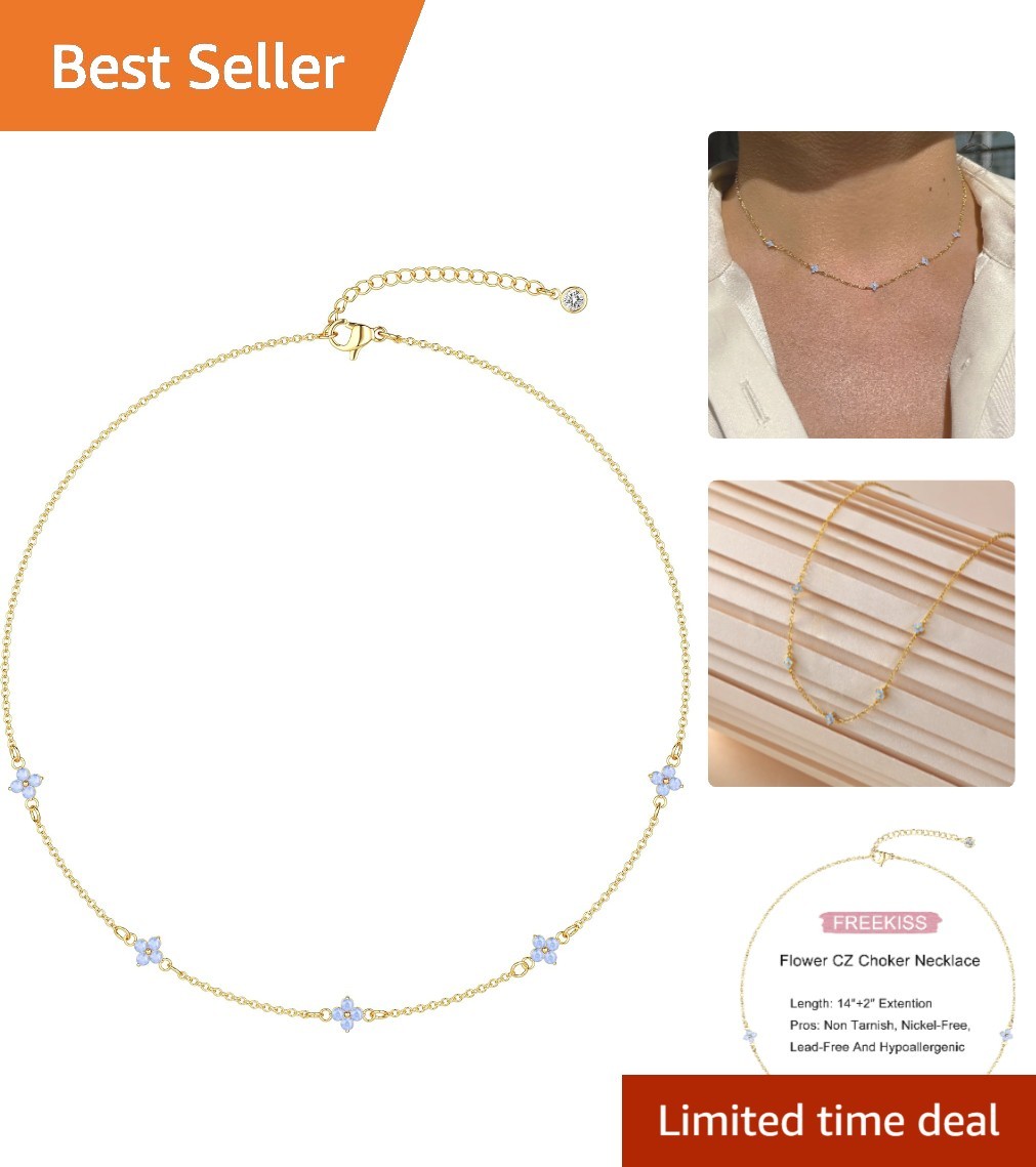 Stylish 14K Gold Flower Necklace – Hypoallergenic Choker for Sensitive Skin