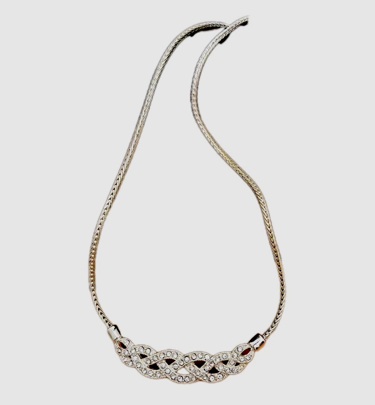 Roman Rhinestone Pendant Necklace/ Silver Tone/ Very Good Used Condition
