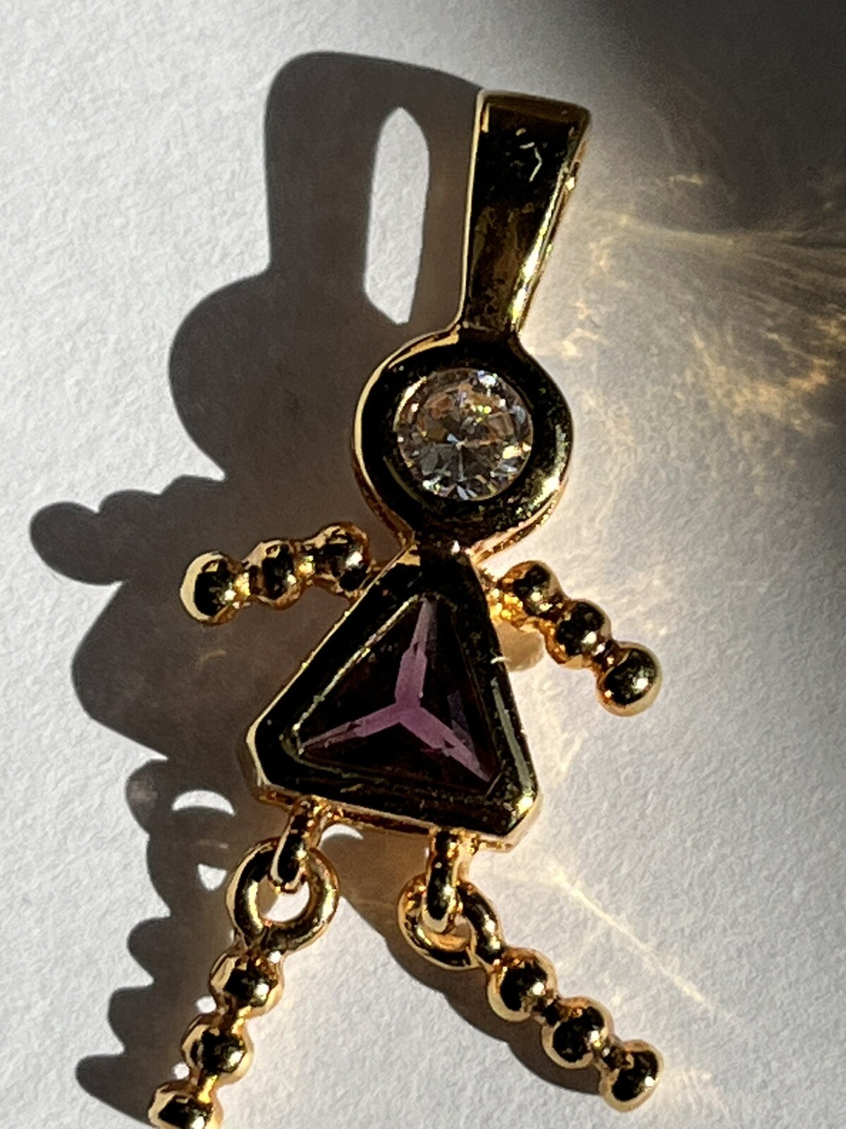 BIRTHSTONE BABY Charm Pendant 24k YG GP Sterling 925 Girl February Purple 1.25”H