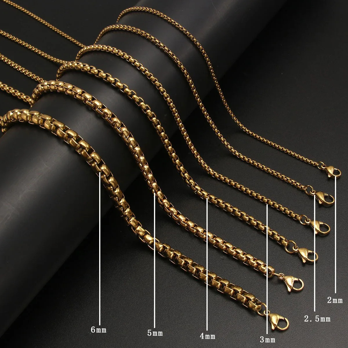 Venetian Box Chain Necklace Stainless Steel Silver Gold Black Width 2mm 6mm
