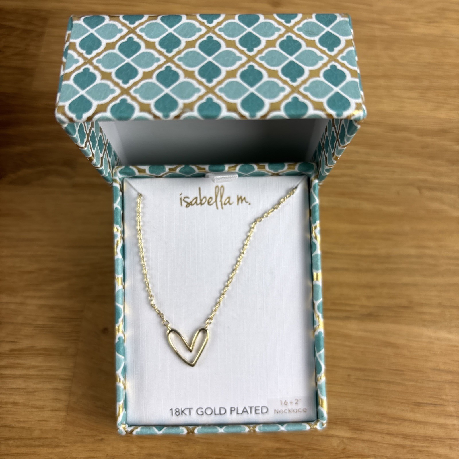 Isabella M Necklace with Heart – Sterling Silver -16 + 2″ Gold Tone NEW