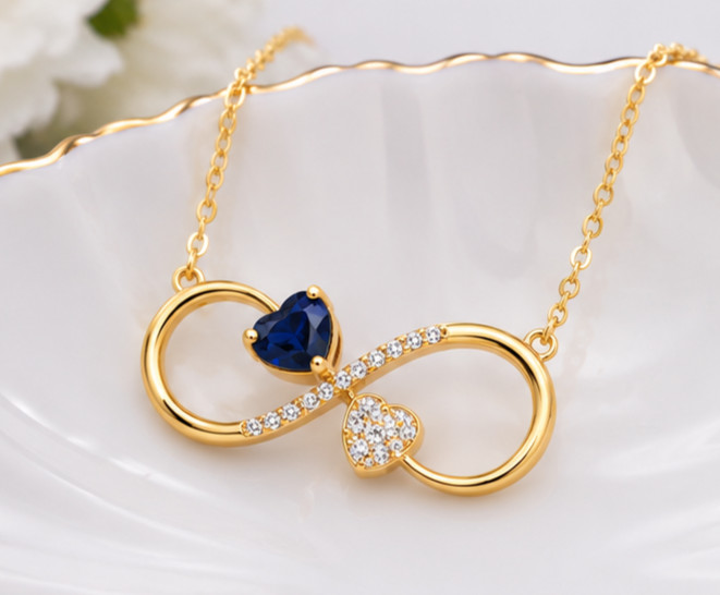 1 Ct Infinity Heart Simulated Sapphire & CZ Pendant Necklace 925 Sterling Silver
